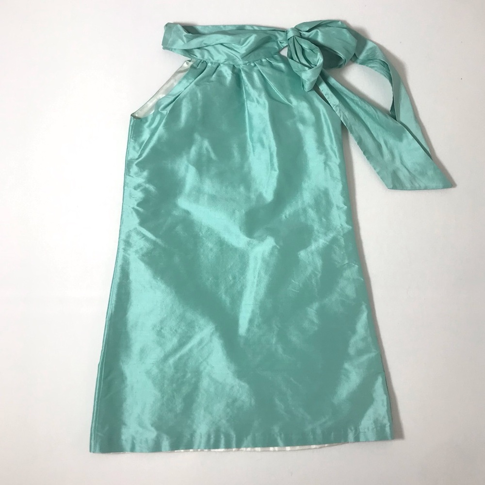 LaRoque Silk Formal Caroline Bow Southern Designed Lined Midi Dress Aqua Teal XS